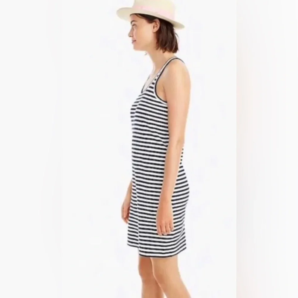 J Crew Size XS Racerback 100% cotton tank dress in navy stripe Womens NWT